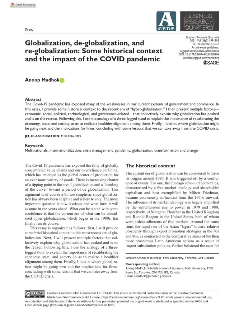 (Article A) COVID Globalization | PDF | Globalization | Outsourcing