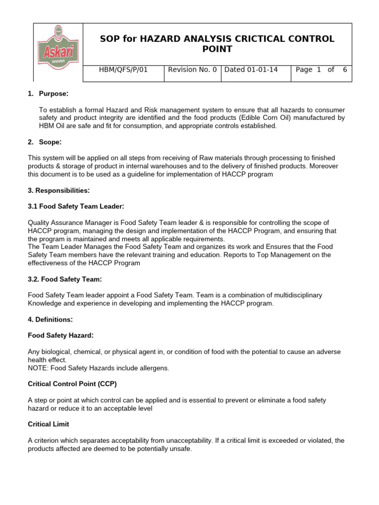Hazard Analysis Procedure | PDF | Hazard Analysis And Critical Control ...