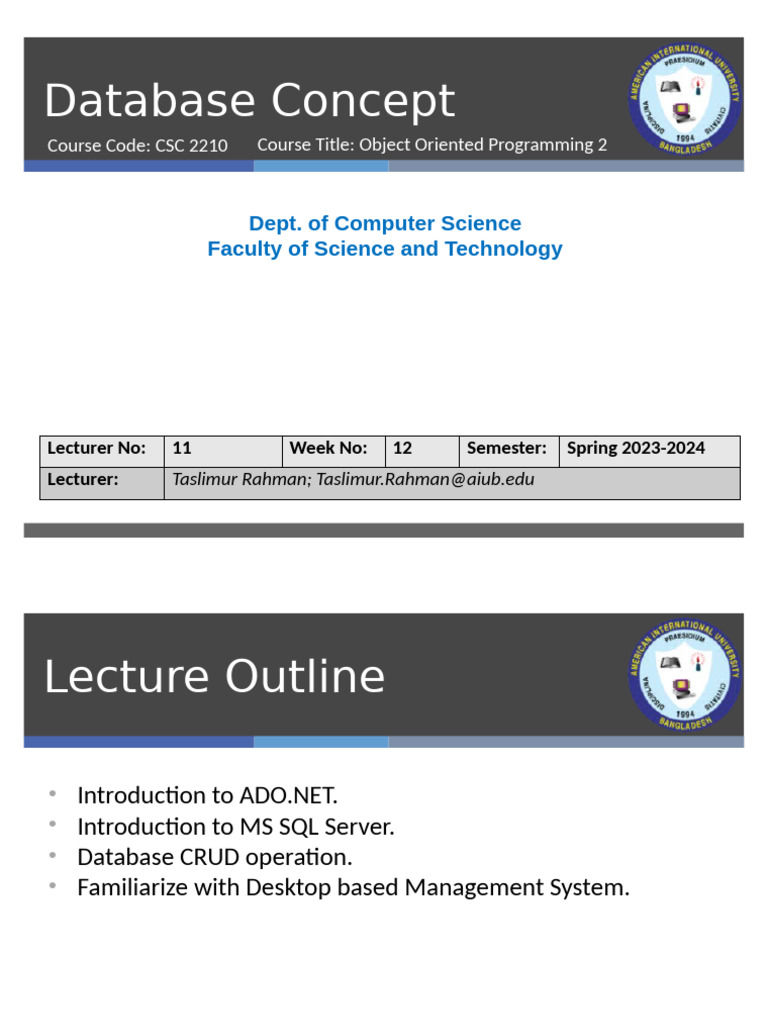 ADO.NET Database Concepts Overview | PDF | Databases | Microsoft Sql Server