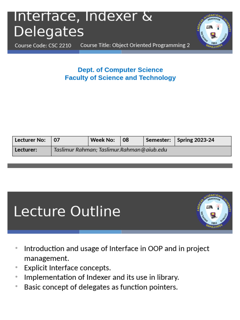 OOP Interfaces, Indexers, and Delegates | PDF | Anonymous Function ...