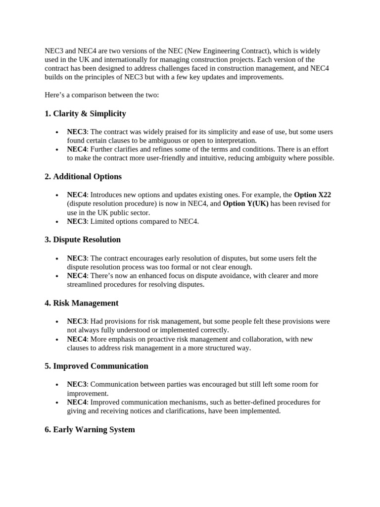 Differences Between Nec3 And Nec4 Contracts Definition