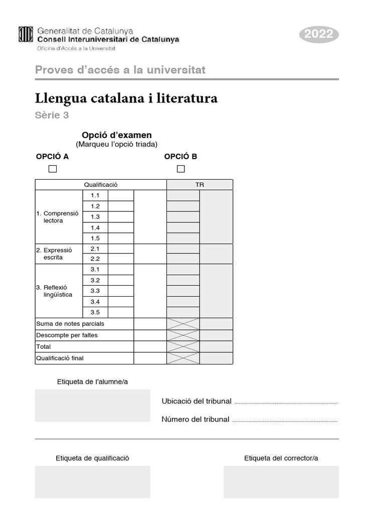 Examen Catala Selectivitat Setembre 2022 070922 | PDF