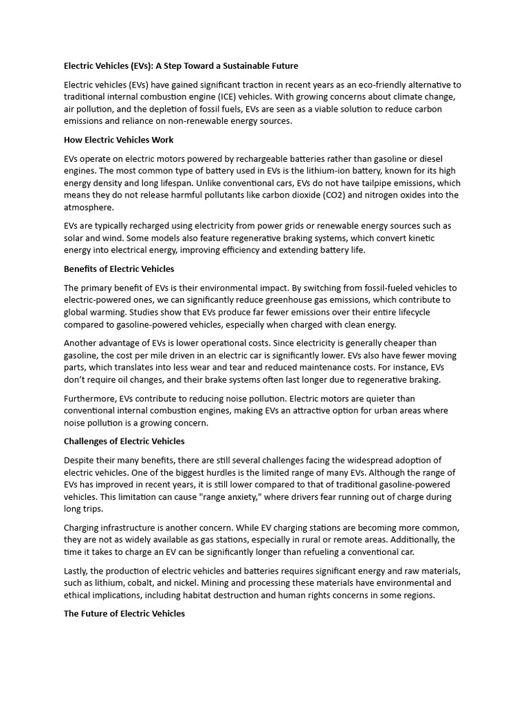 Benefits and Challenges of Electric Vehicles | PDF | Electric Vehicle ...