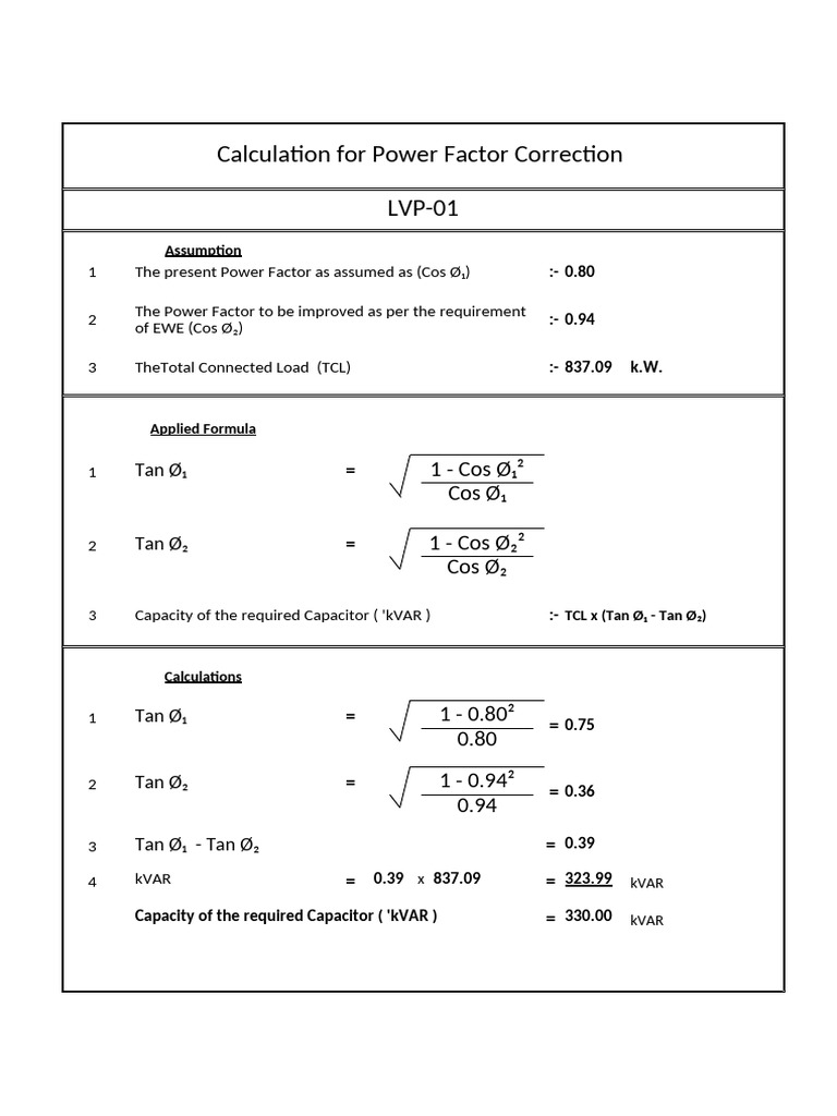 Calculation For Capacitor Bank | PDF | Electrical Engineering | Electricity