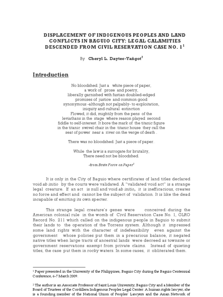 Land Conflicts and Indigenous Displacement in Baguio | PDF ...