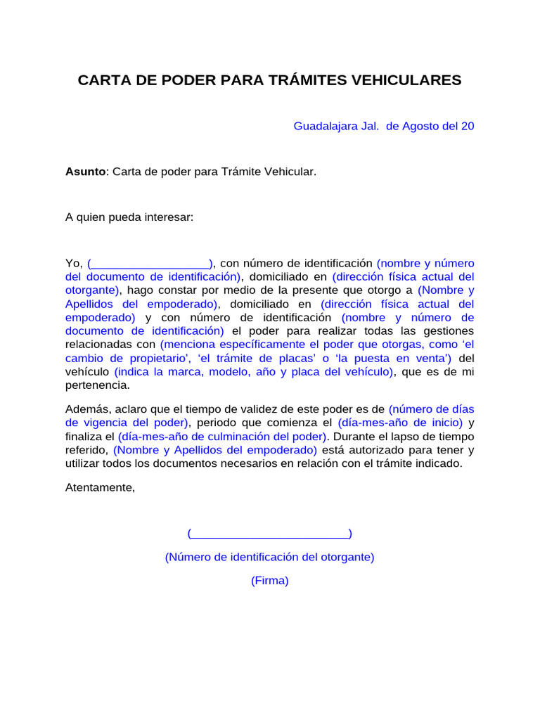 Carta Poder Tramite Vehicular | PDF
