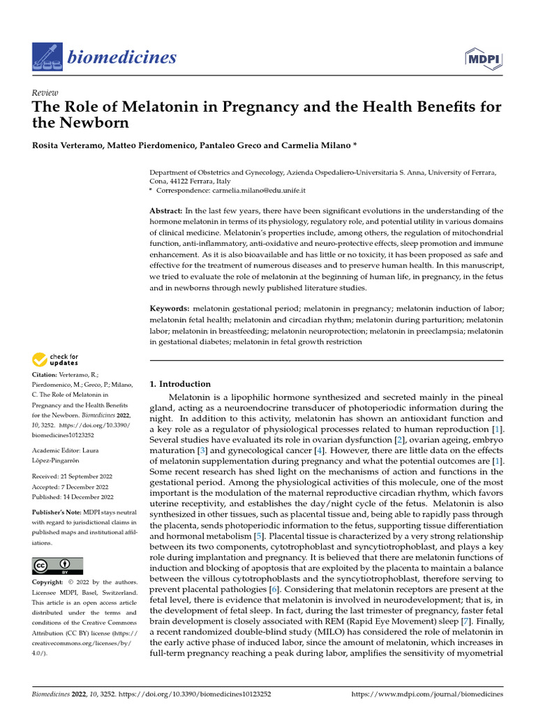 The Role of Melatonin in Pregnancy and The Health Benefits For | PDF ...