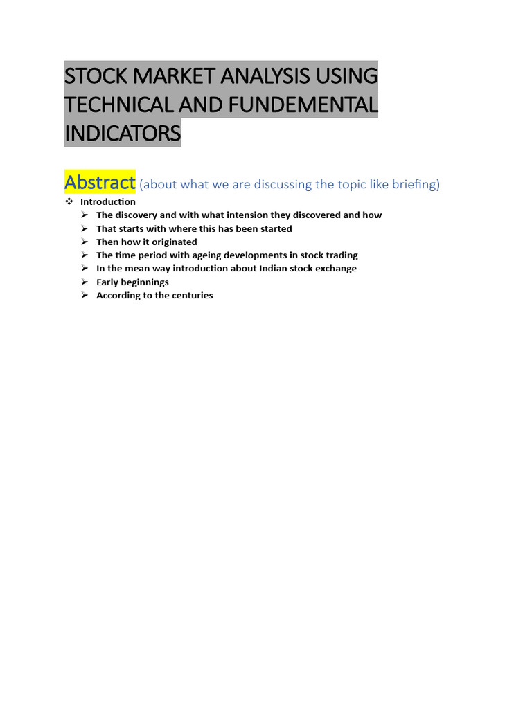 Stock Market Analysis Using Technical and Fundemental Indicators | PDF
