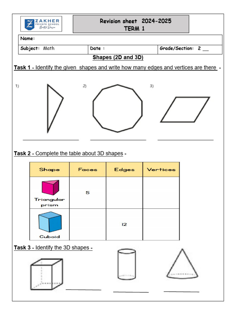 2D & 3D Shapes Math Revision | PDF