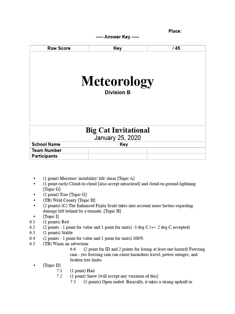 Meteorology_Exam_Key | PDF | Thunderstorm | Tornadoes