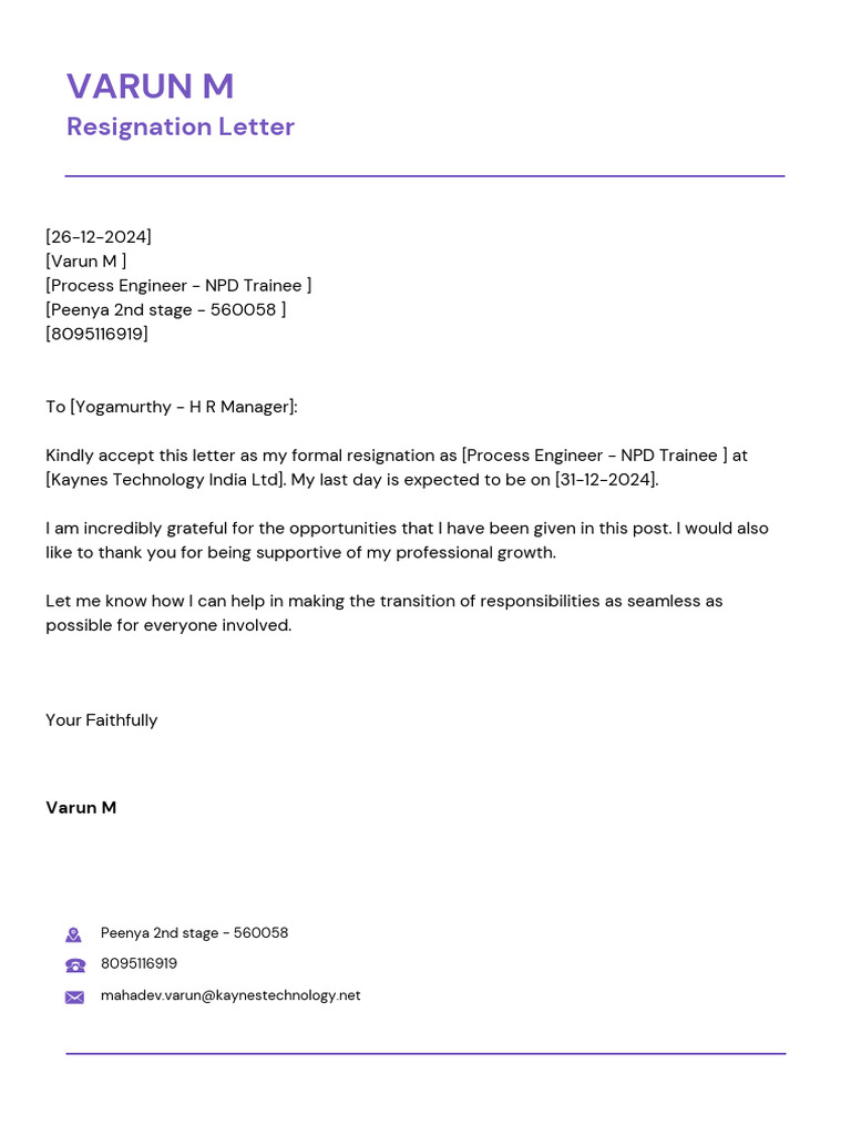 Resignation Letter from Varun M | PDF