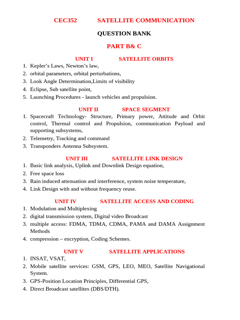 CEC352 Satellite Communication Q&A | PDF