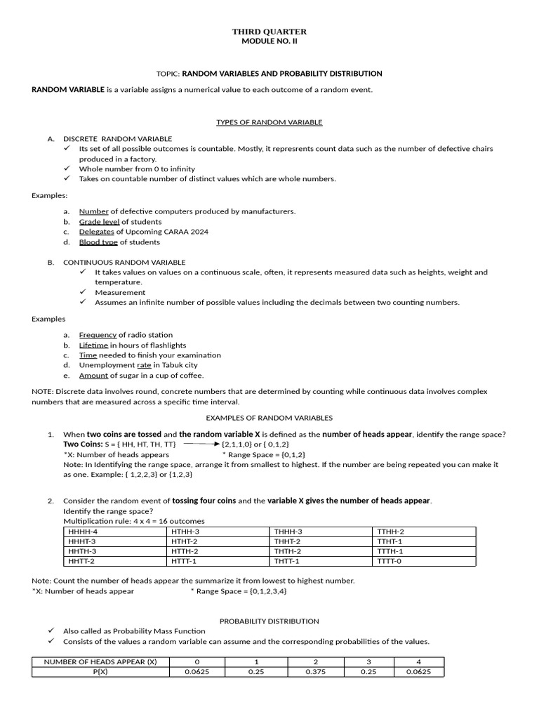 Module Ii Pdf Probability Distribution Random Variable