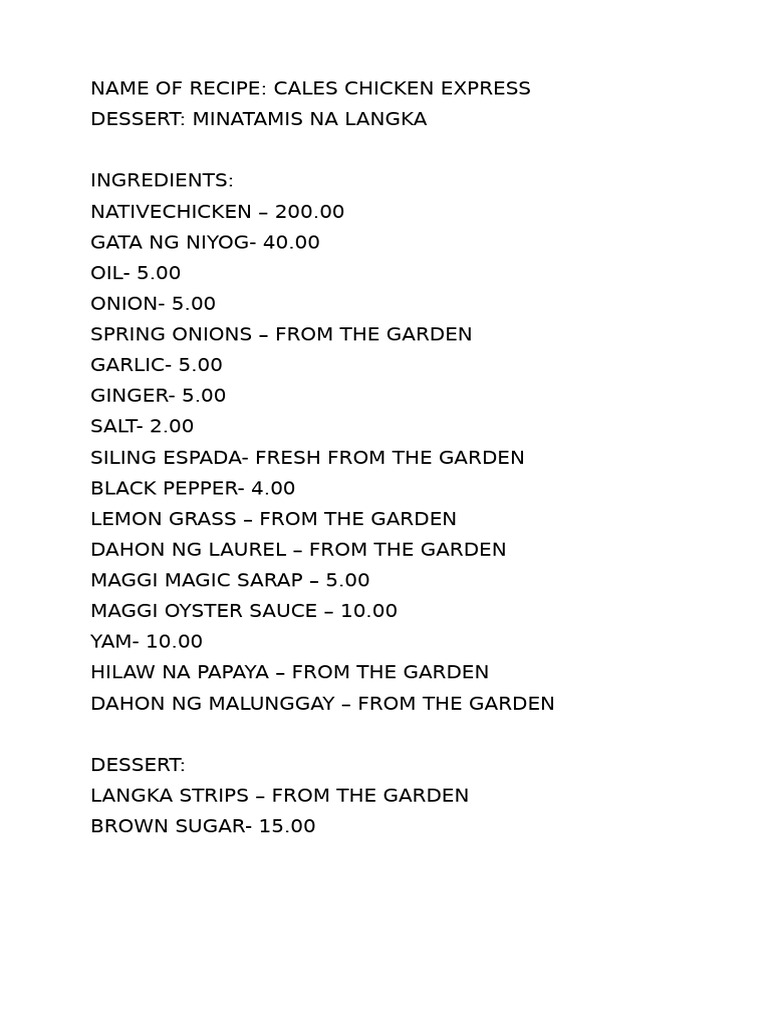 Name of recipe pdf