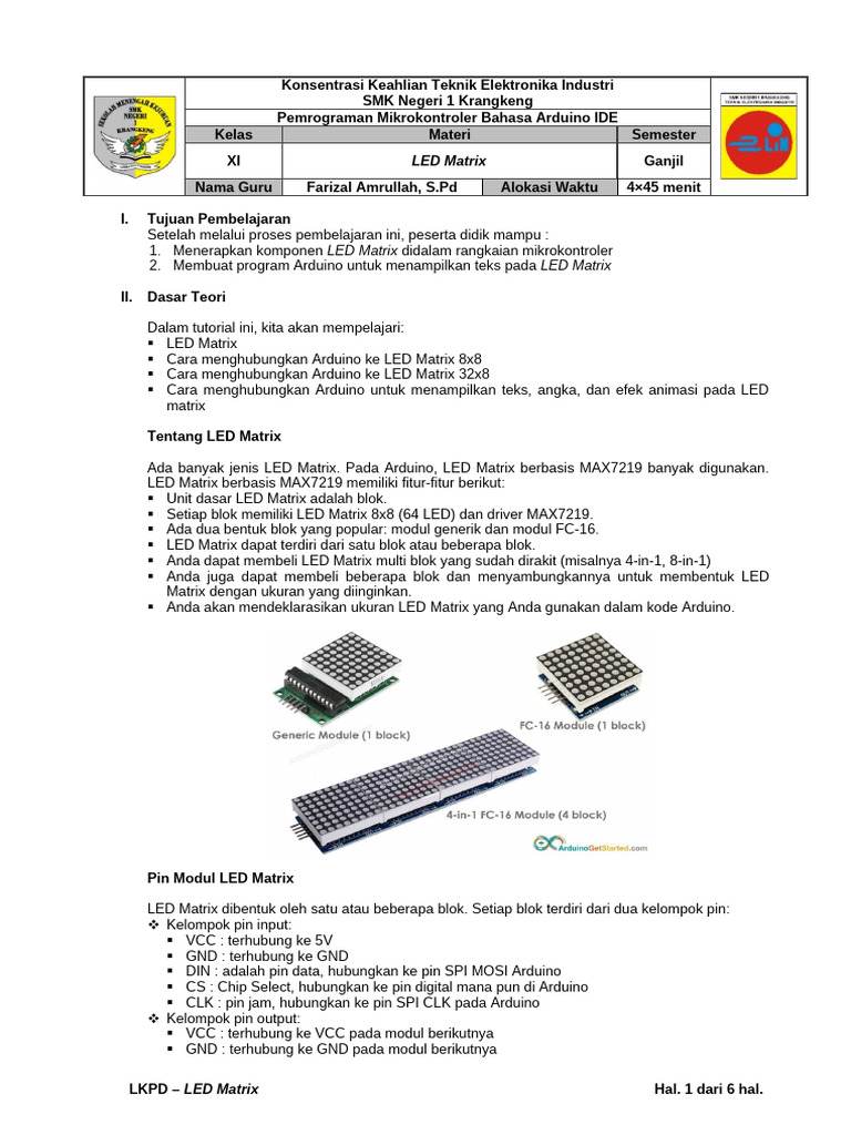 Pemrograman LED Matrix dengan Arduino | PDF