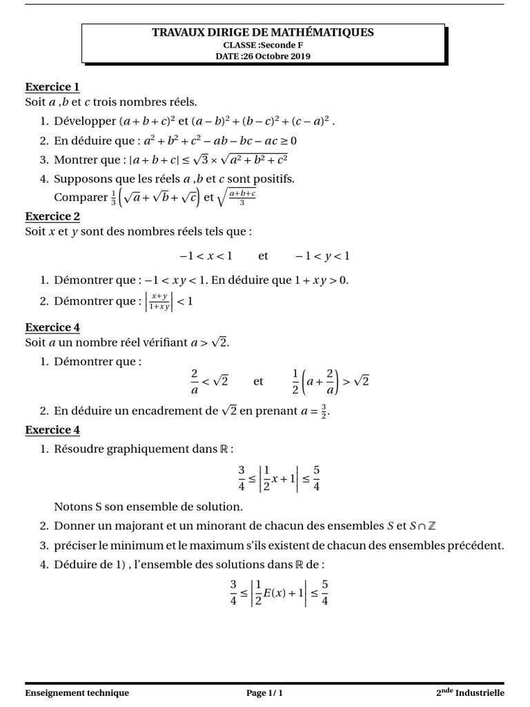Exercices de mathématiques en seconde | PDF