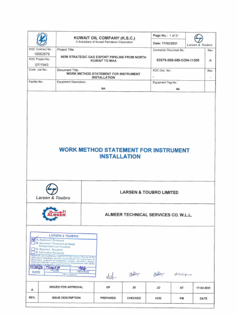 Gas Pipeline Installation Method Statement | PDF | Personal Protective ...