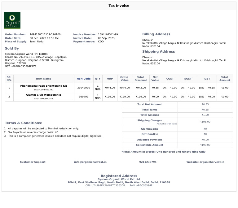 OrganicHarvest Invoice 1694164541-99 | PDF | Public Finance | Taxation