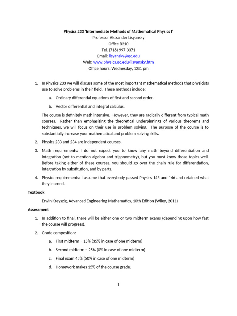 Intermediate Mathematical Physics Course | PDF | Mathematics | Integral