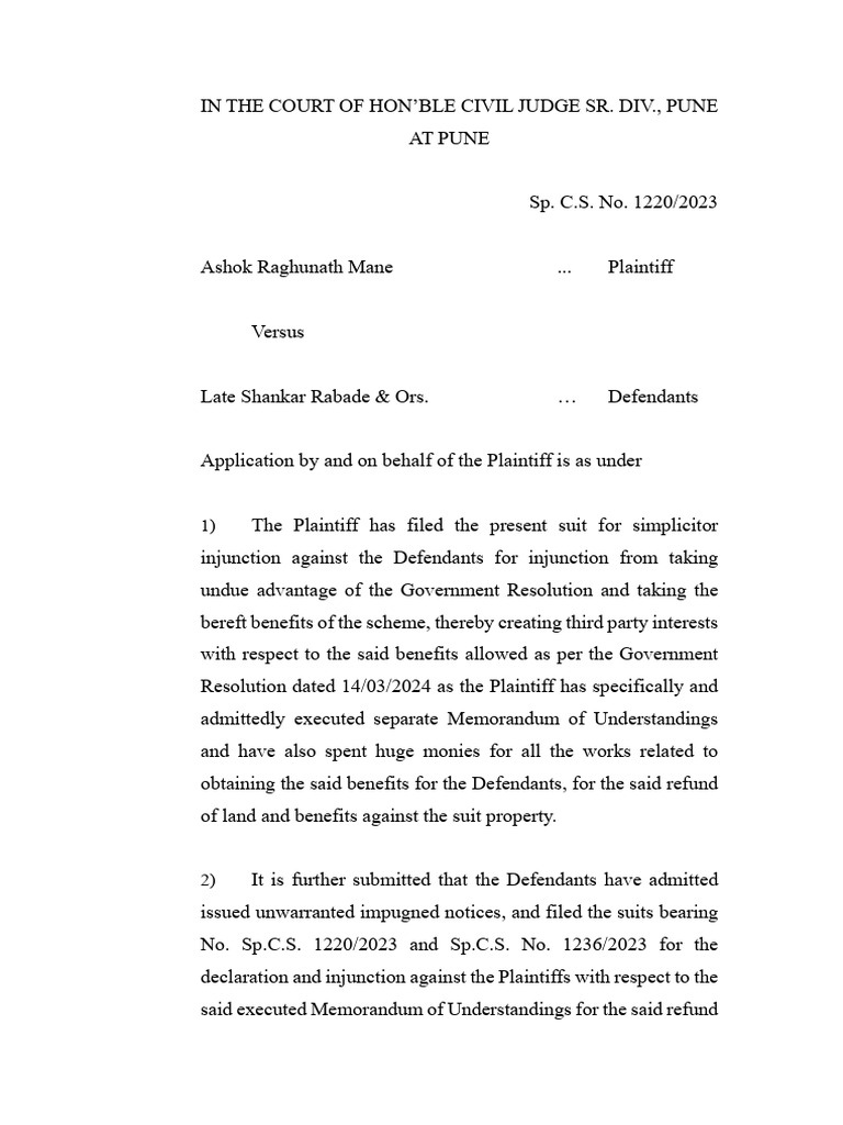 Status Quo Application in Civil Suit | PDF | Lawsuit | Justice