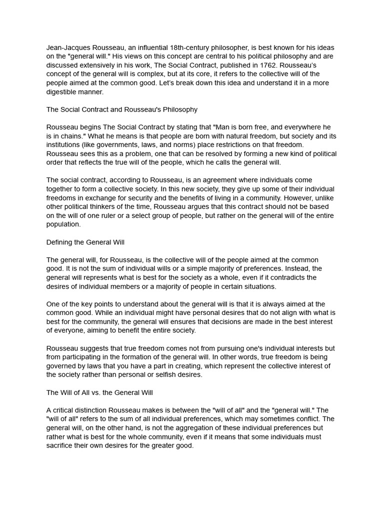 Rousseau's General Will Explained | PDF | Common Good | Social Contract