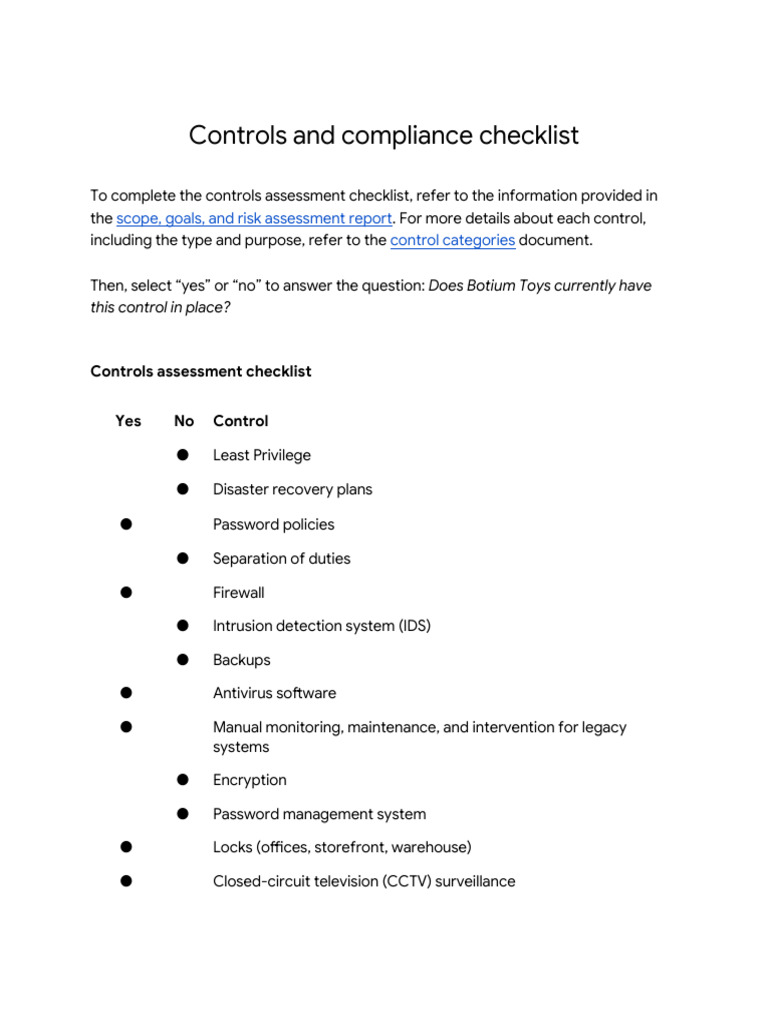 Controls and Compliance Checklist Completed | PDF | Computer Security ...