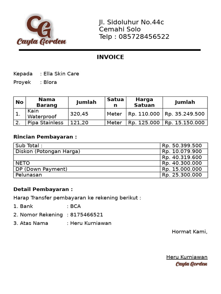 Performa Invoice Ella Skin Care | PDF