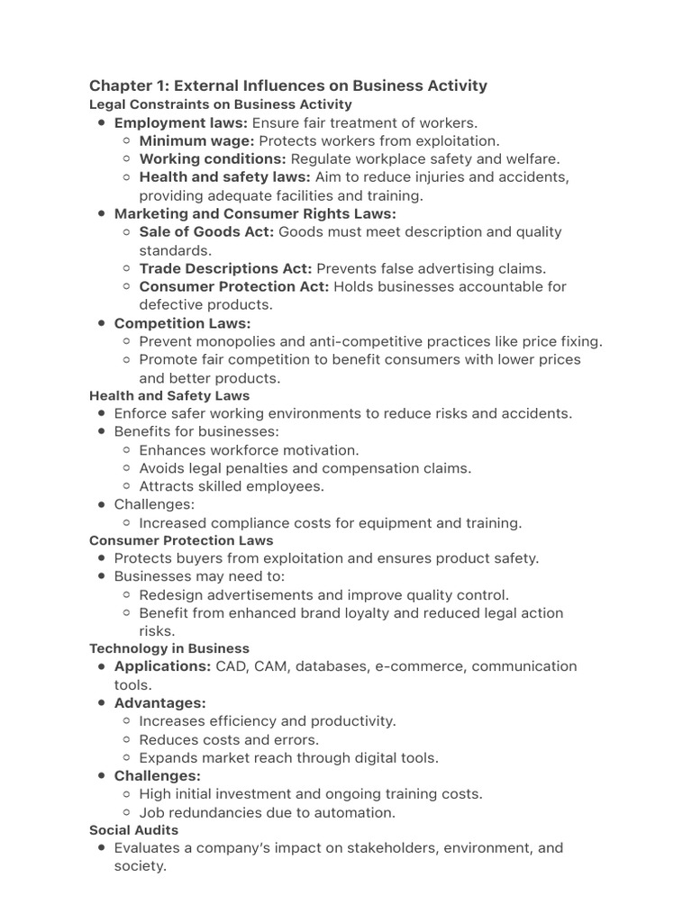 Chapter 1: External Influences On Business Activity | PDF | Leadership ...