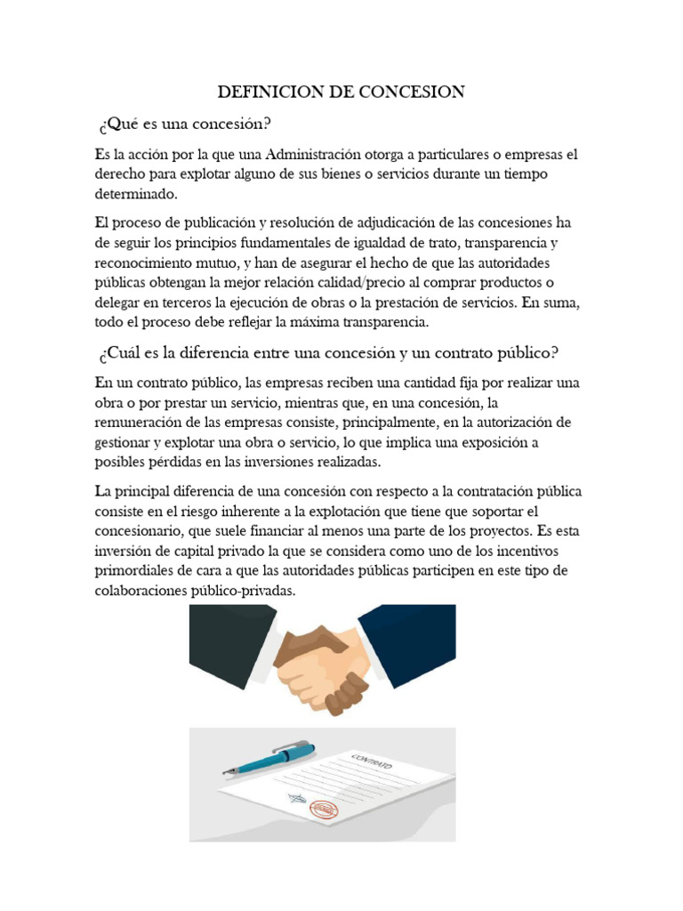 Definición y Funcionamiento de Concesiones | PDF | Concesión (contrato ...