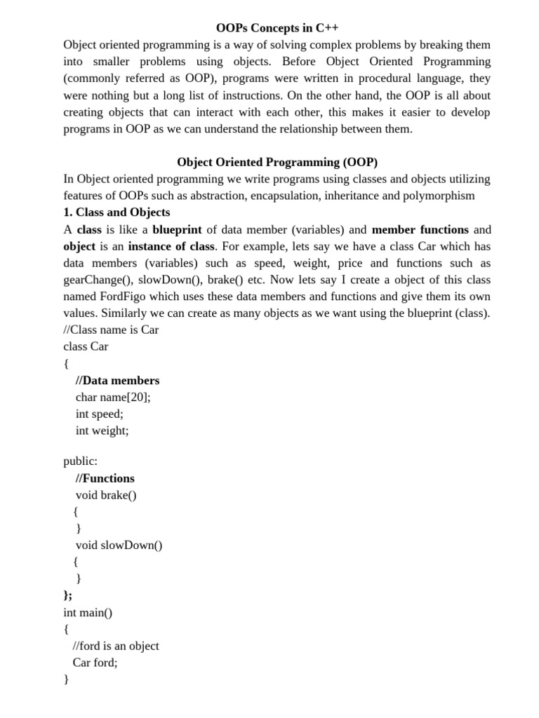 OOP Concepts in C++ Explained | PDF | Object Oriented Programming ...