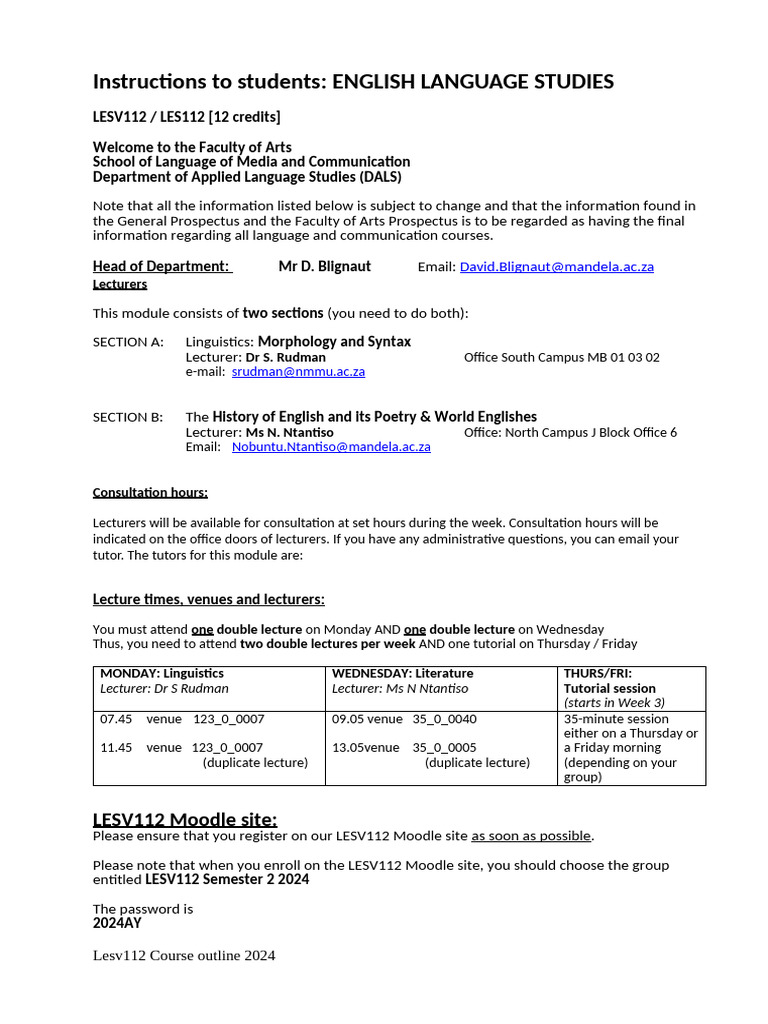 English Language Studies Course Outline | PDF | Morphology (Linguistics ...