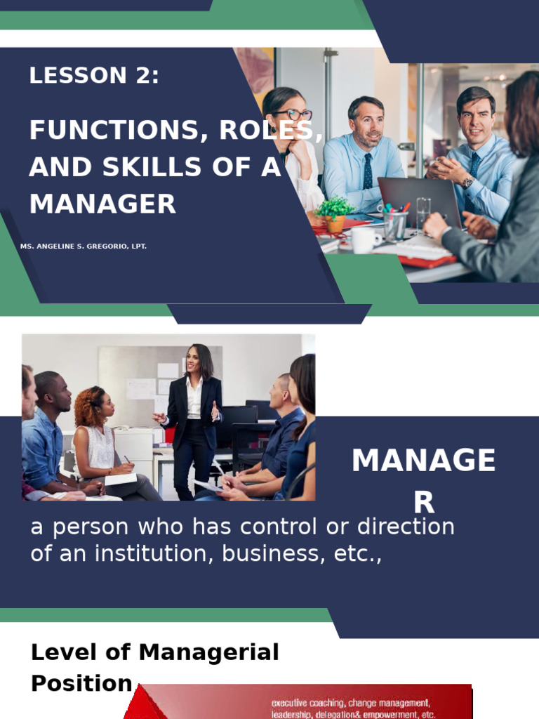 Chapter 1 - Lesson 2 Functions, Roles, and Skills of A Manager | PDF ...