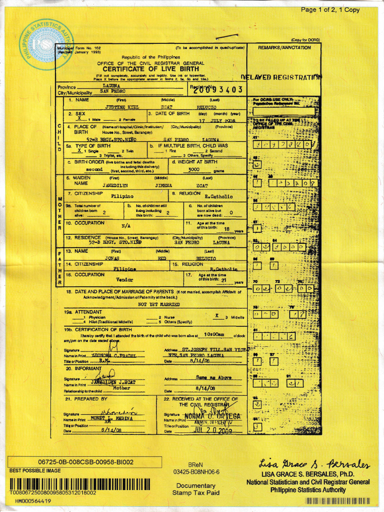 Certificate of Live Birth Document | PDF