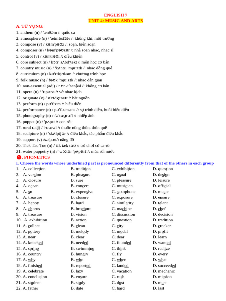 Bai Tap Tieng Anh 7 Unit 4kntt | PDF