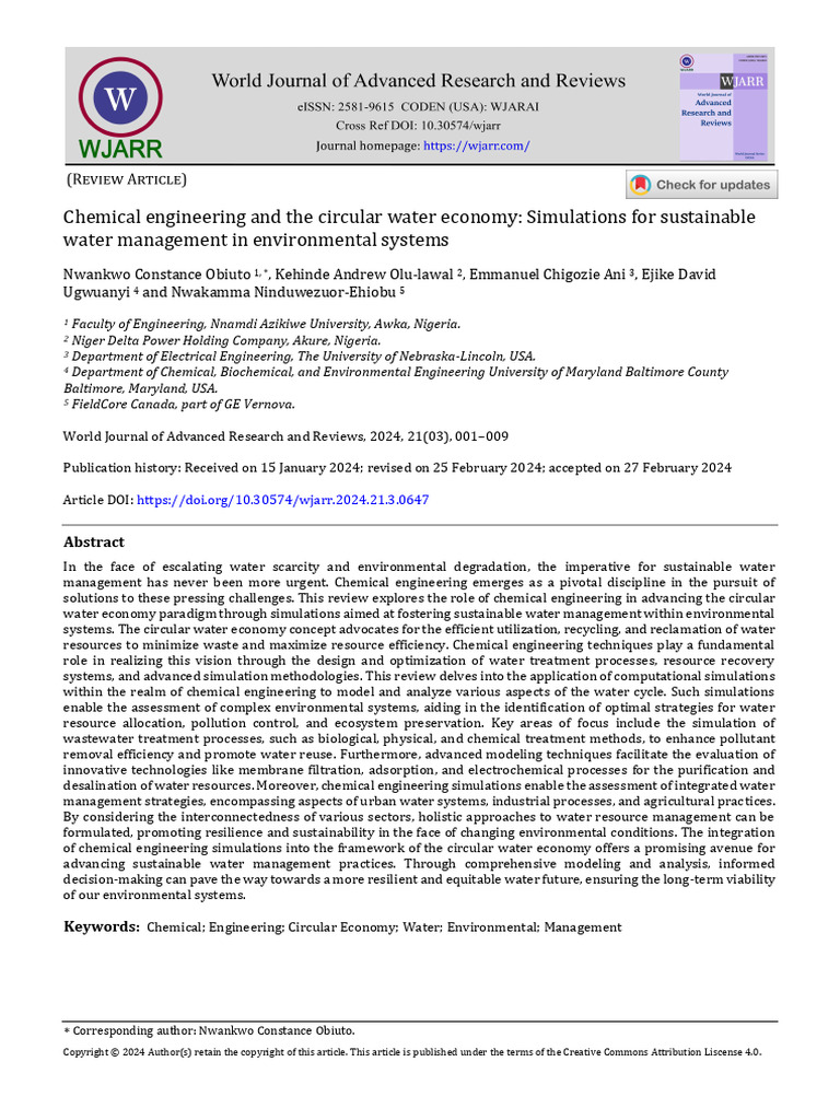 Chemical Engineering and The Circular Water Econom | PDF | Water ...