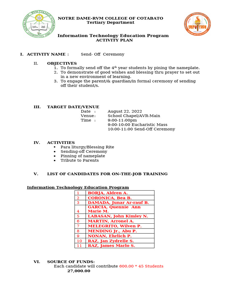 Activity Plan - Sending Off | PDF | Christian Worship And Liturgy | Worship