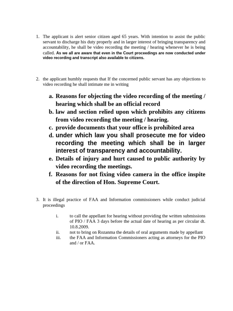 Arguments Video Recording of Meeting and RTI FAA 2nd Appeal Hearing 15. ...
