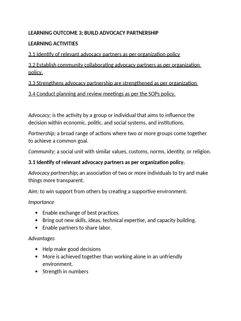 Building Effective Advocacy Partnerships | PDF | Goal | Partnership