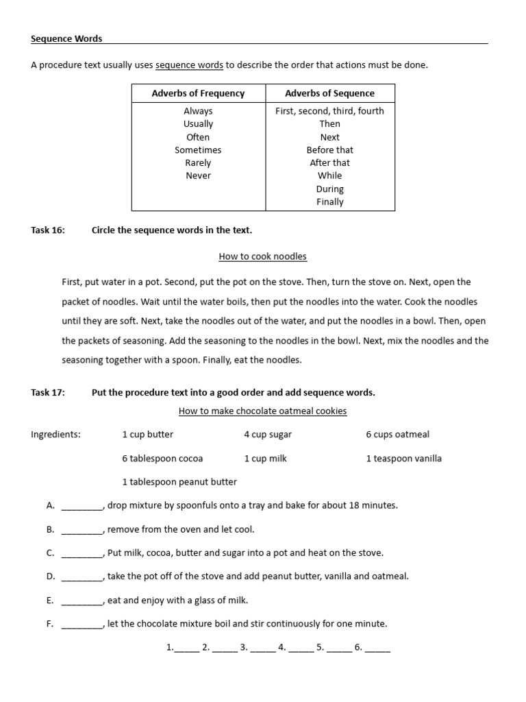 Sequence Words in Procedure Texts | PDF | Hamburgers | Food And Drink ...
