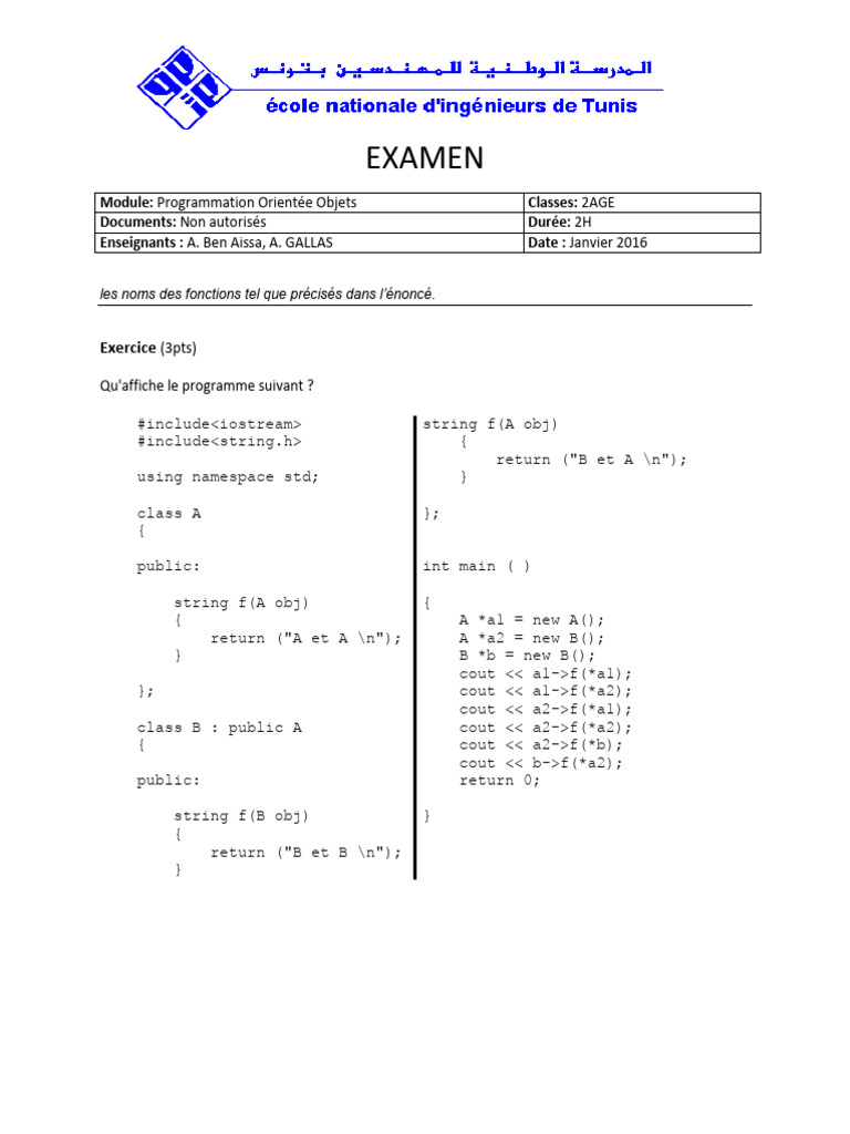 Examen de Programmation Orientée Objets | PDF | Informatique | Génie ...