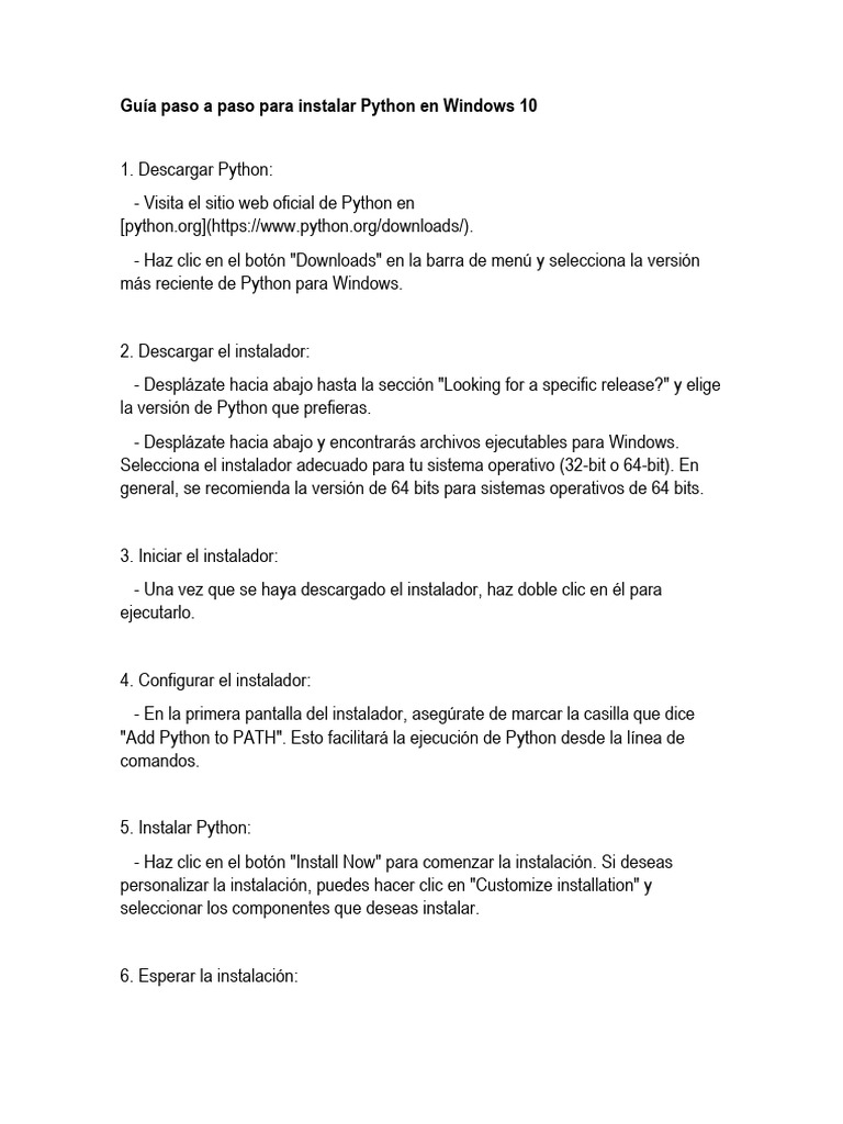 Gu a paso a paso para instalar python en windows 10 pdf