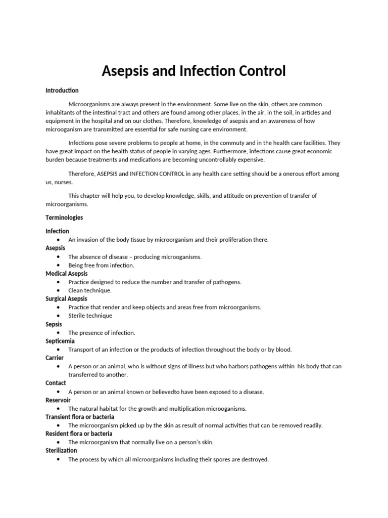 Asepsis and Infection Control | PDF | Infection | Sterilization ...