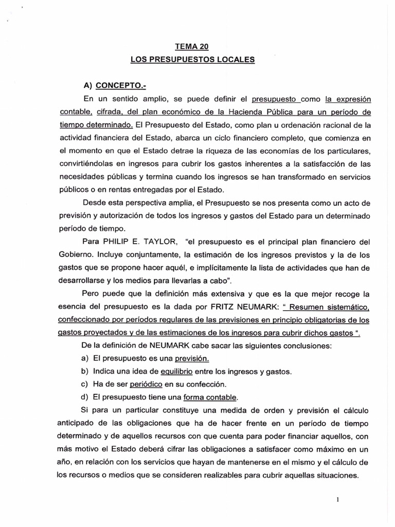 Tema 20 - Presupuestos Locales | PDF