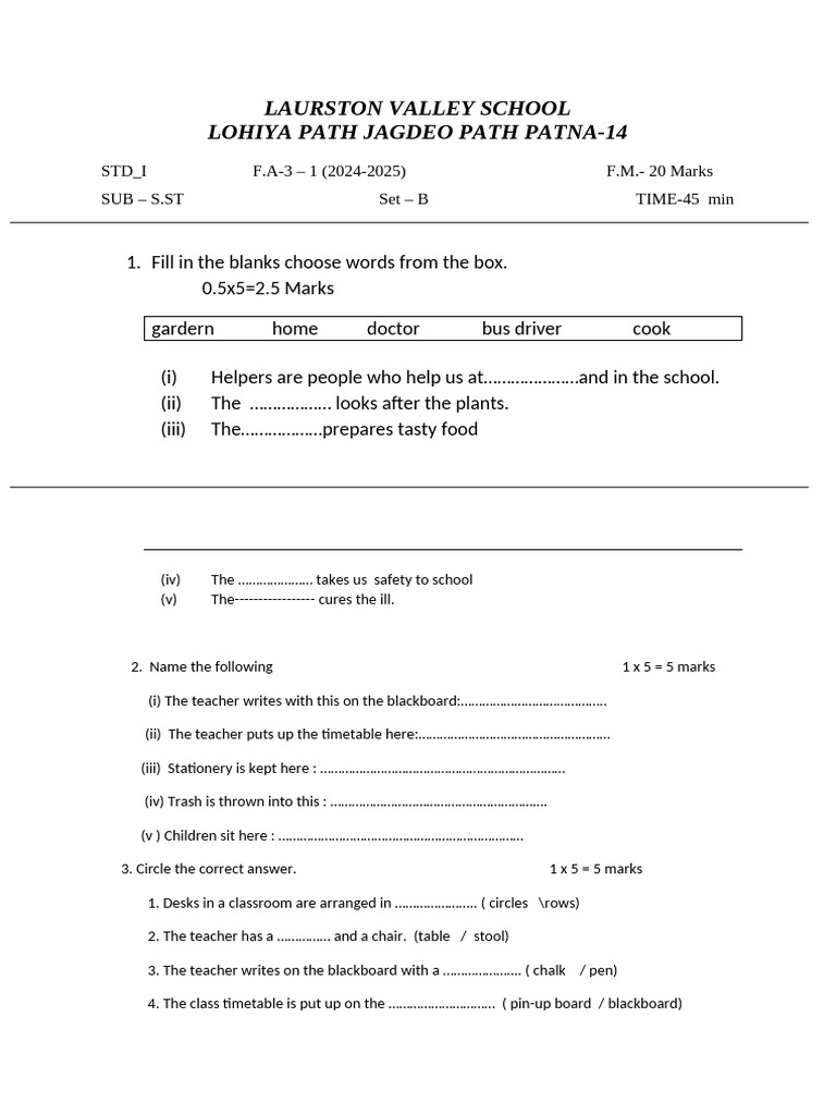 Class 1 set b pdf classroom