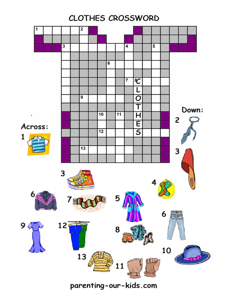 CW Clothes Crosswords For Kids | PDF