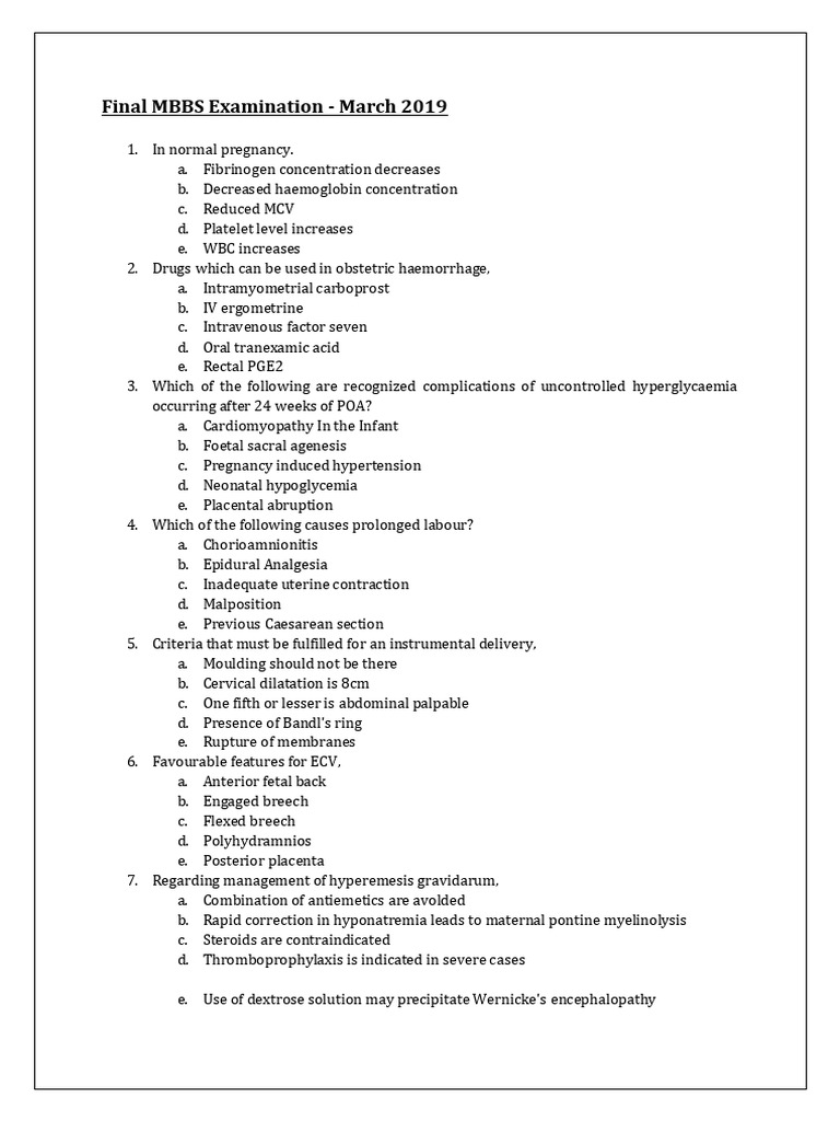 Obstetric Exam Questions and Answers | PDF | Childbirth | Birth Control