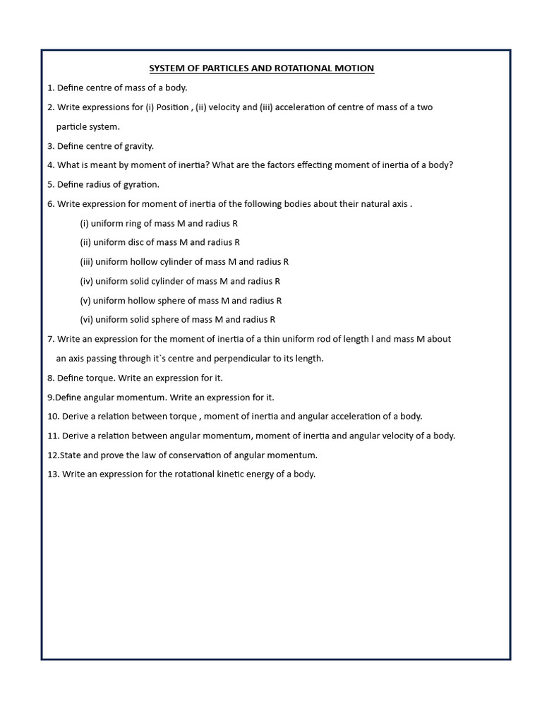 System of Particles and Rotational Motion | PDF
