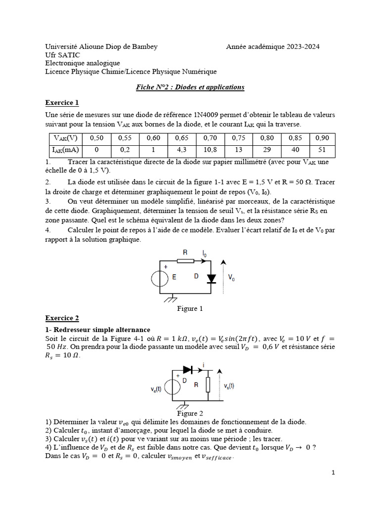 Diodes et Applications : Exercices Corrigés | PDF | Diode | Condensateur