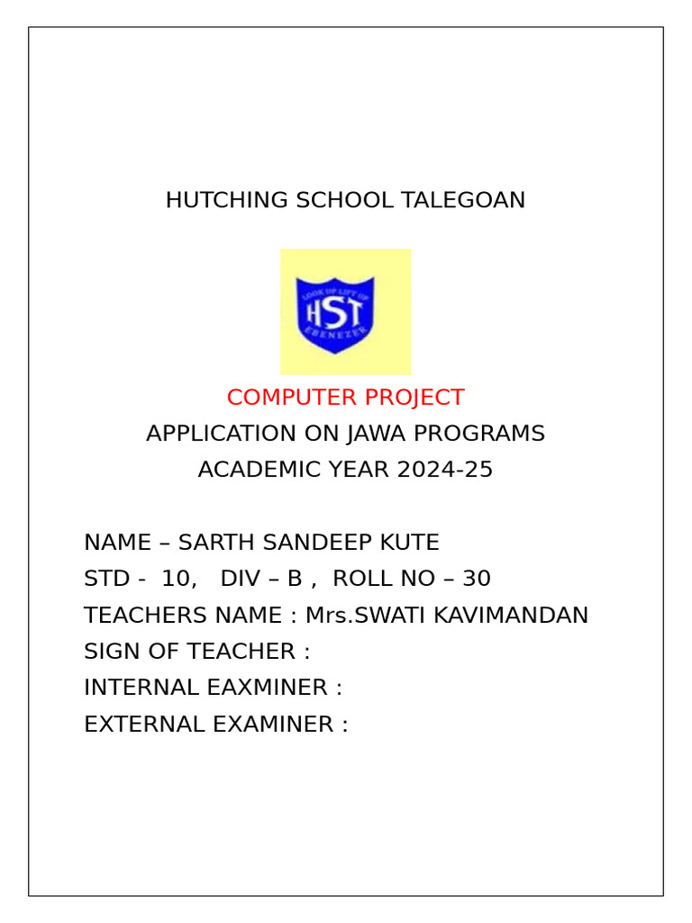 Java Programs Project for 10th Grade | PDF