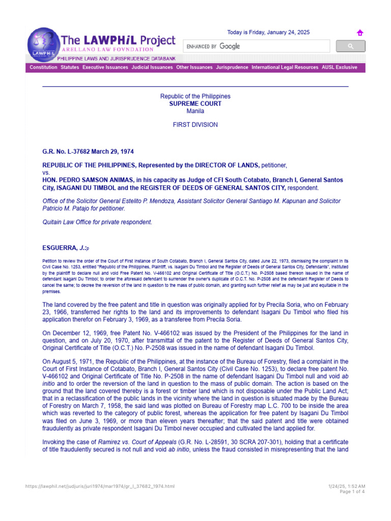 Supreme Court Ruling on Land Patent Case | PDF